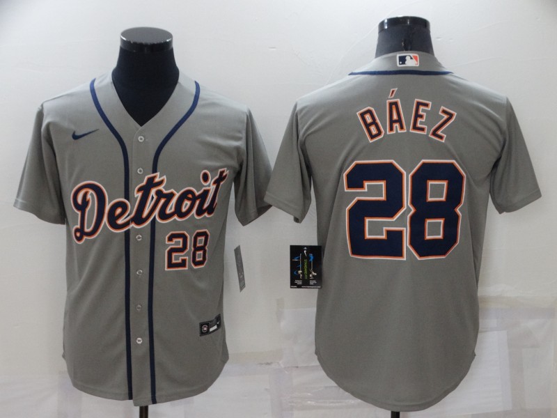 Men's Detroit Tigers Javier Baez #28 Gray Baseball Jersey